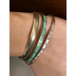 Vintage Sterling Silver Cuff Bracelet Stack RP Boone Turquoise MOP